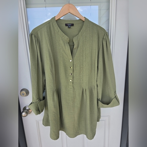 Cocomo Womens Tunic Shirt Blouse 3X Plus Green Roll Tab Sleeve - Picture 5 of 11